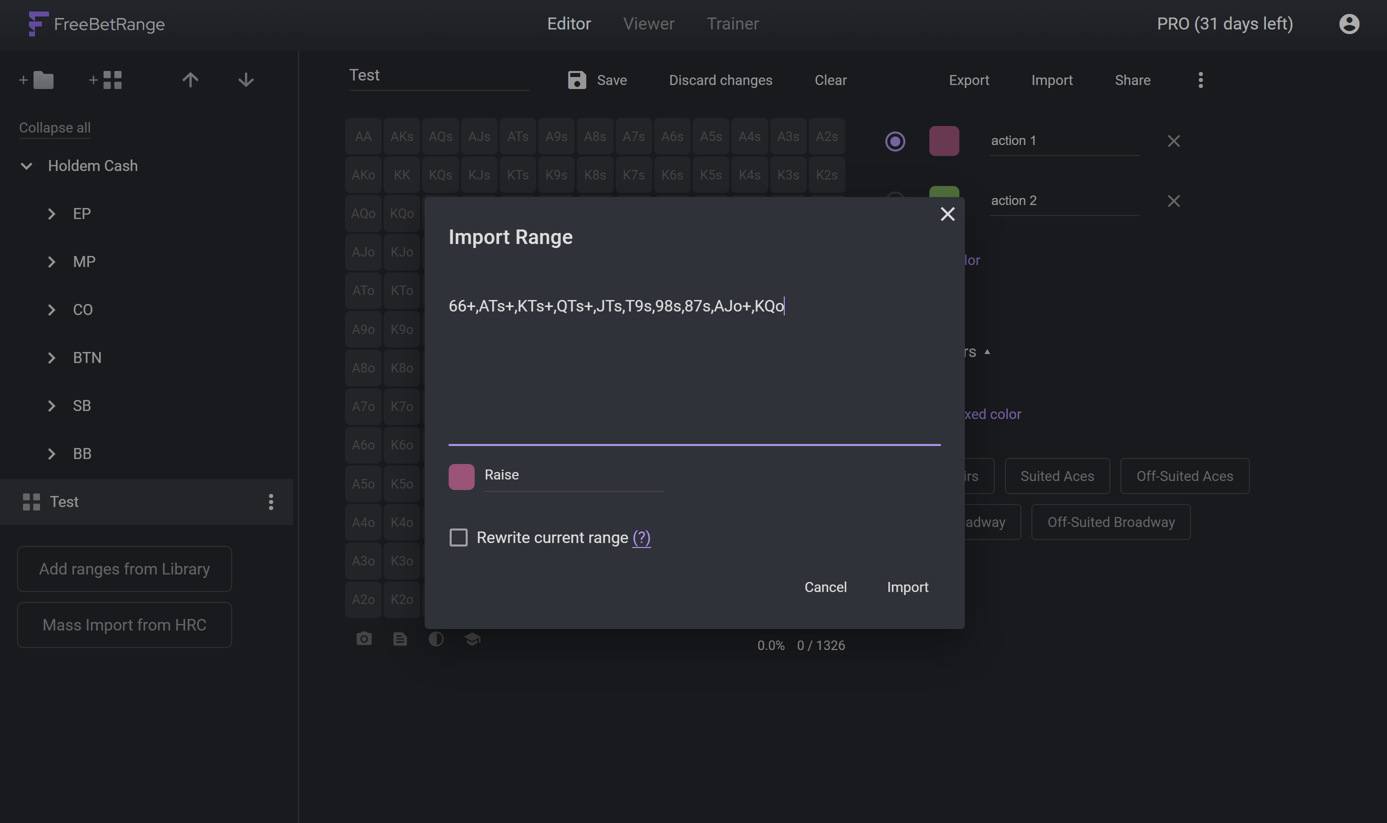 Import range modal