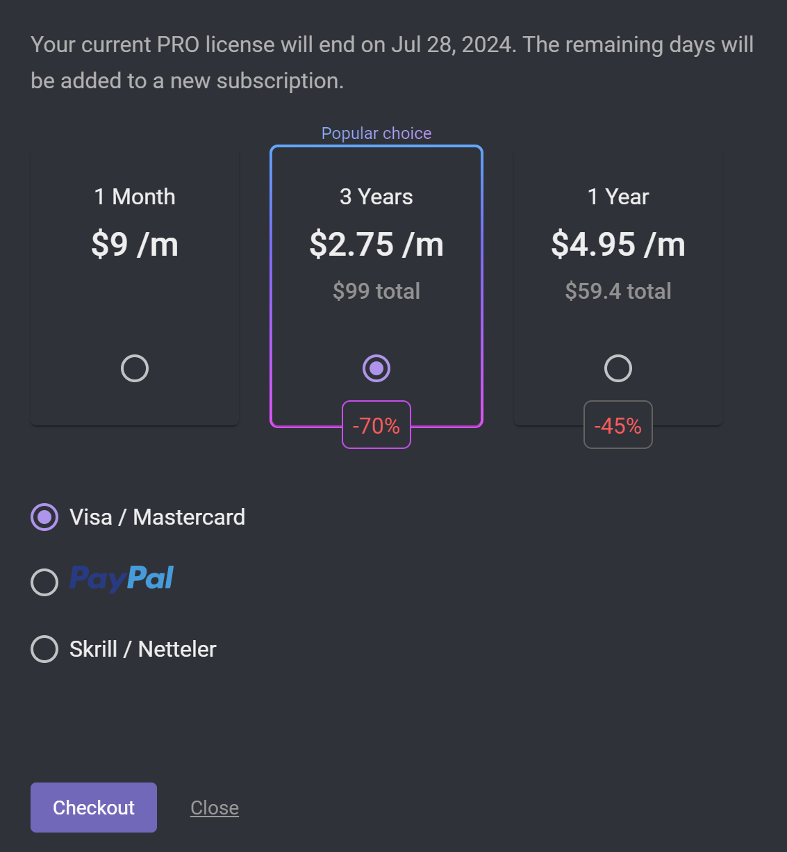 Pay by visa / mastercard