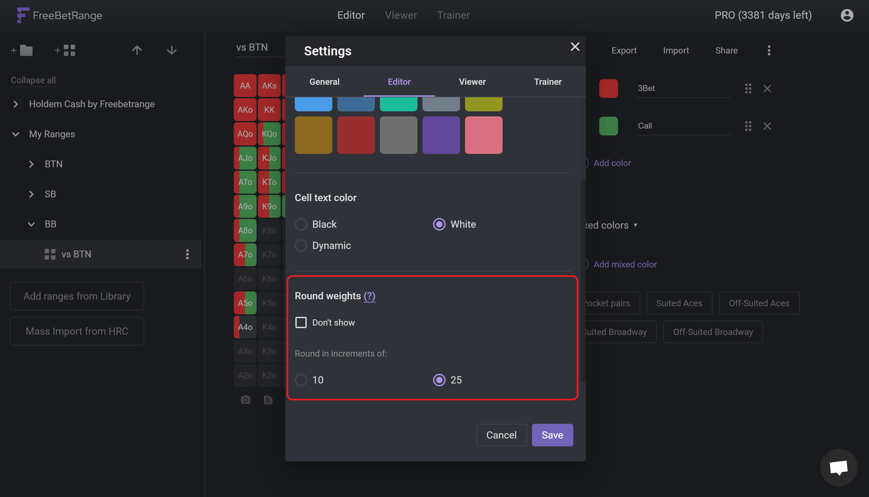 Round weights settings