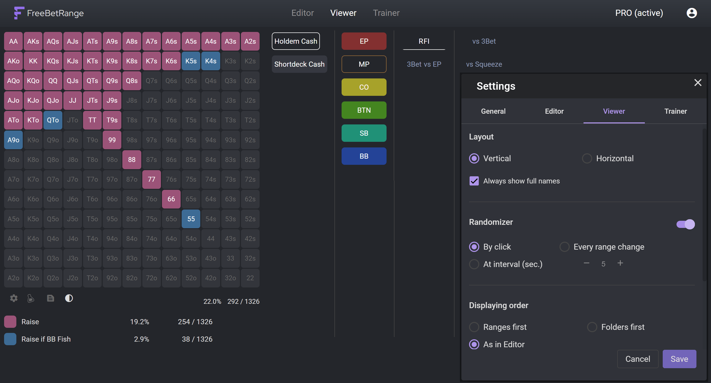 Dynamic preflop chart